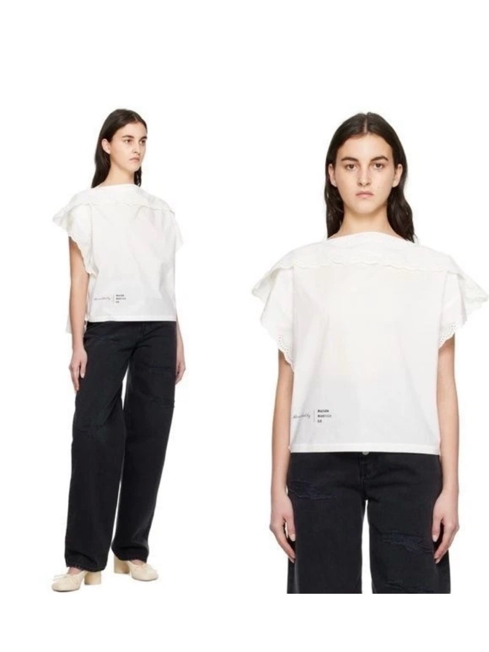 Maison Martin Margiela White Ruffle-Trim Cotton Top